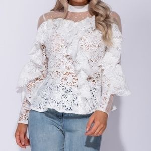 JanZarsh White Lace Ruffle Top